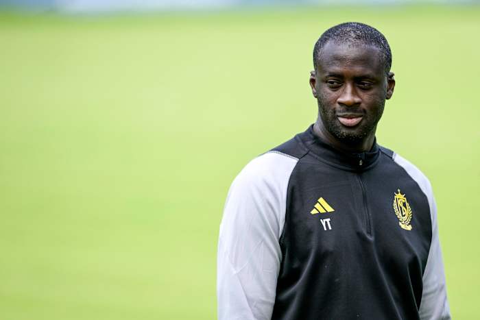 Yaya Toure pictured overseeing a Standard Liege training session in July 2023